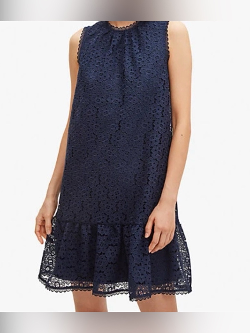 kate spade Navy Floral Lace Shift Dress Sleeveless Mini Ruffled Hem